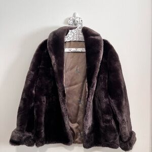 Vintage Dark Grey Faux Fur Jacket W Pockets